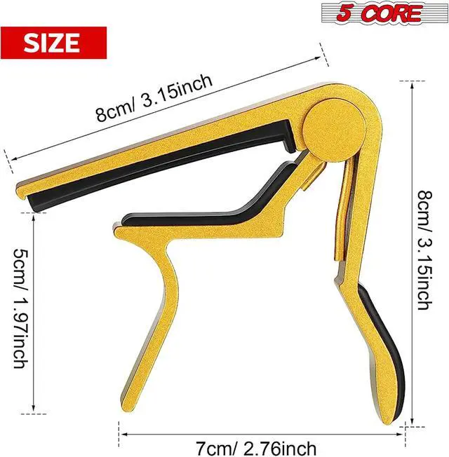 Alt view image 4 of 7 - 5CORE Capo Acoustic Electric Guitar 6 String Quick And Easy Adjustment Classic Clip - Banjo Mandolin Or Ukulele Capotraste Para Guitarra - CAPO GLD
