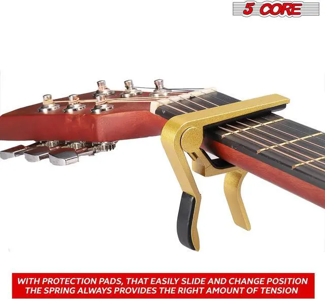 Alt view image 5 of 7 - 5CORE Capo Acoustic Electric Guitar 6 String Quick And Easy Adjustment Classic Clip - Banjo Mandolin Or Ukulele Capotraste Para Guitarra - CAPO GLD