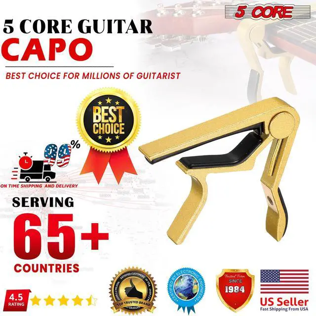 Alt view image 7 of 7 - 5CORE Capo Acoustic Electric Guitar 6 String Quick And Easy Adjustment Classic Clip - Banjo Mandolin Or Ukulele Capotraste Para Guitarra - CAPO GLD