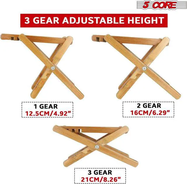 Alt view image 4 of 14 - 5 Core Wood Guitar Foot Stool 3 Position Height Adjustable Guitar Foot Stand Solid Wood Foot Stool GFS WD
