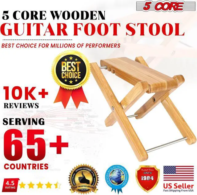 Alt view image 7 of 14 - 5 Core Wood Guitar Foot Stool 3 Position Height Adjustable Guitar Foot Stand Solid Wood Foot Stool GFS WD