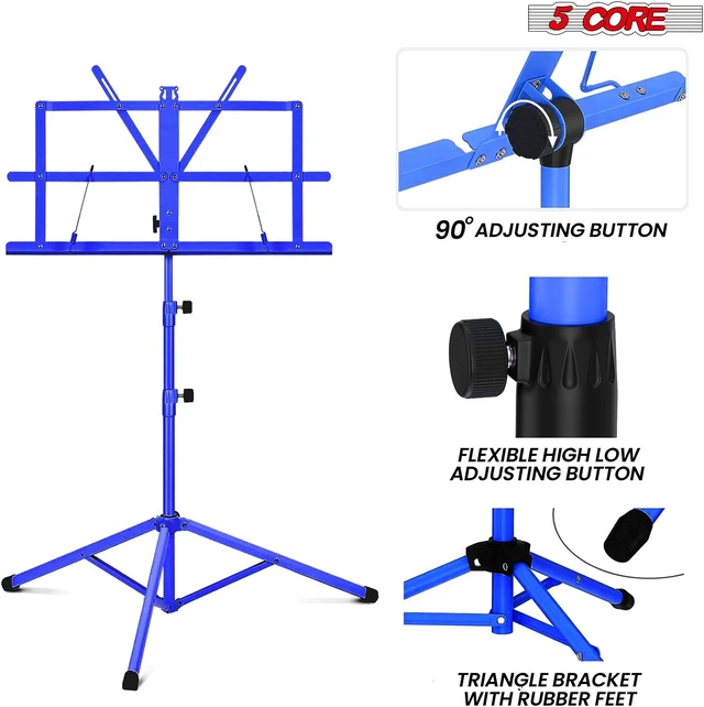 Alt view image 2 of 7 - 5 Core Music Stand Height Adjustable Desktop Book Stands Portable Sheet Holder All Metal Bookstand Foldable Atril Para Partituras w Carrying Bag & Clip Blue - MUS FLD BLU