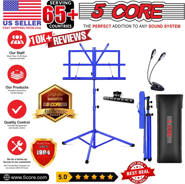 Alt view image 7 of 7 - 5 Core Music Stand Height Adjustable Desktop Book Stands Portable Sheet Holder All Metal Bookstand Foldable Atril Para Partituras w Carrying Bag & Clip Blue - MUS FLD BLU