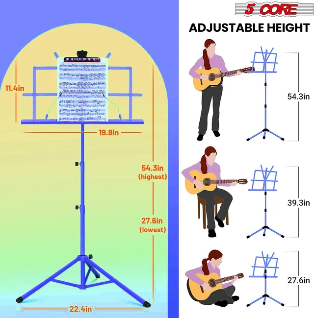 Alt view image 4 of 7 - 5 Core Music Stand Height Adjustable Desktop Book Stands Portable Sheet Holder All Metal Bookstand Foldable Atril Para Partituras w Carrying Bag & Clip Blue - MUS FLD BLU