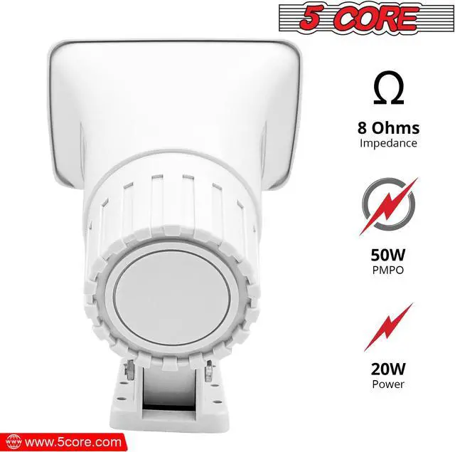 Alt view image 2 of 14 - 5 Core PA Speaker 6 x 4 Inch 50W Bull Horn Loud Indoor Outdoor Speakers System 8Ohm Reflex Megaphone Mounting Bracket & Hardware Included White - HW 405 WH