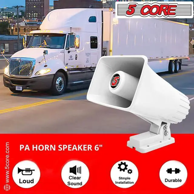 Alt view image 6 of 14 - 5 Core PA Speaker 6 x 4 Inch 50W Bull Horn Loud Indoor Outdoor Speakers System 8Ohm Reflex Megaphone Mounting Bracket & Hardware Included White - HW 405 WH