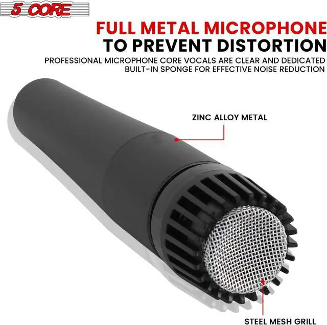 Alt view image 5 of 10 - 5 Core Dynamic Instrument Mic - Premium Quality and Versatile Mic for Live Performances, On Stage and Studio Recording - Durable Metal Mic- Cable, Mic Holder and Bag Included- ND-57X
