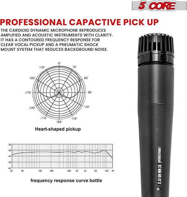 Alt view image 3 of 10 - 5 Core Dynamic Instrument Mic - Premium Quality and Versatile Mic for Live Performances, On Stage and Studio Recording - Durable Metal Mic- Cable, Mic Holder and Bag Included- ND-57X
