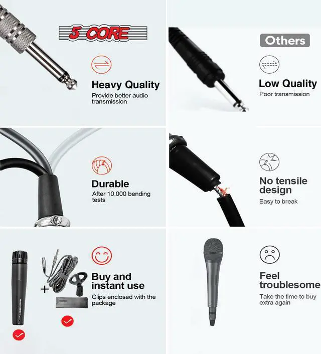 Alt view image 4 of 10 - 5 Core Dynamic Instrument Mic - Premium Quality and Versatile Mic for Live Performances, On Stage and Studio Recording - Durable Metal Mic- Cable, Mic Holder and Bag Included- ND-57X