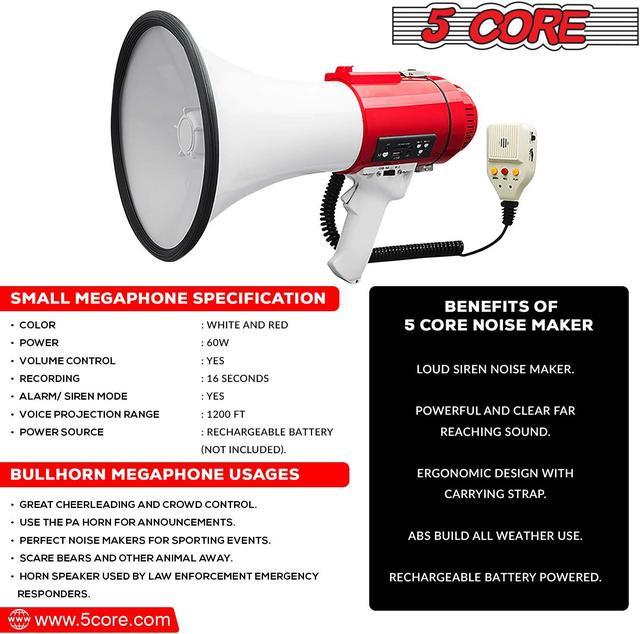 5 Core High Power Megaphone 60W Loud Siren Noise Maker