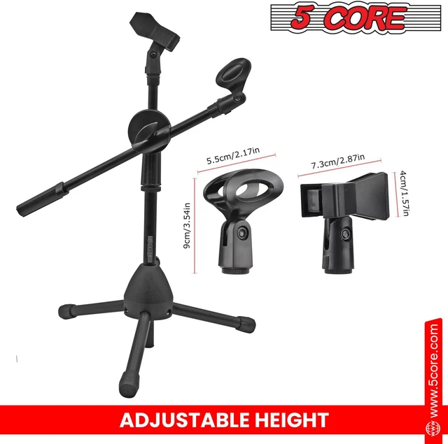 Alt view image 6 of 7 - 5 Core Short Microphone Stand with Boom Arm Height Adjustable Low Profile Mic Tripod Stand Mini Mic Holder360 Rotating with Dual Mic Clip - MS DBL S