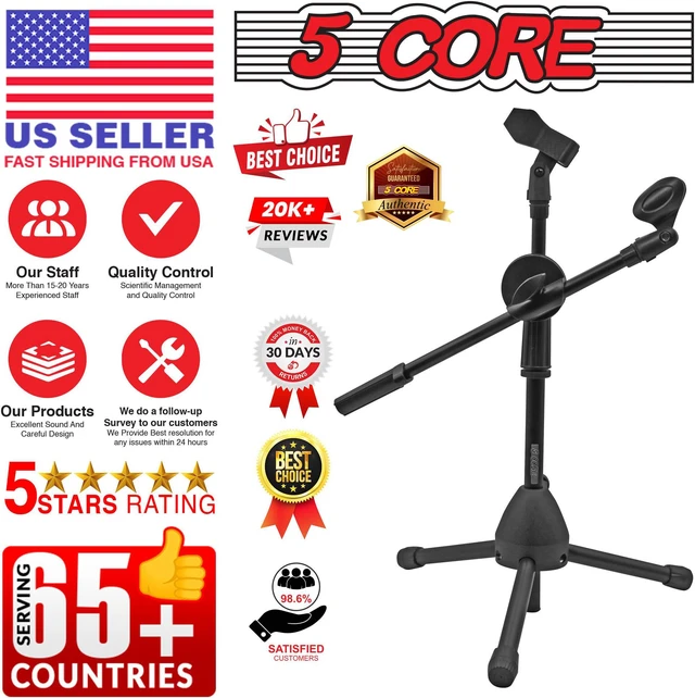 Alt view image 7 of 7 - 5 Core Short Microphone Stand with Boom Arm Height Adjustable Low Profile Mic Tripod Stand Mini Mic Holder360 Rotating with Dual Mic Clip - MS DBL S