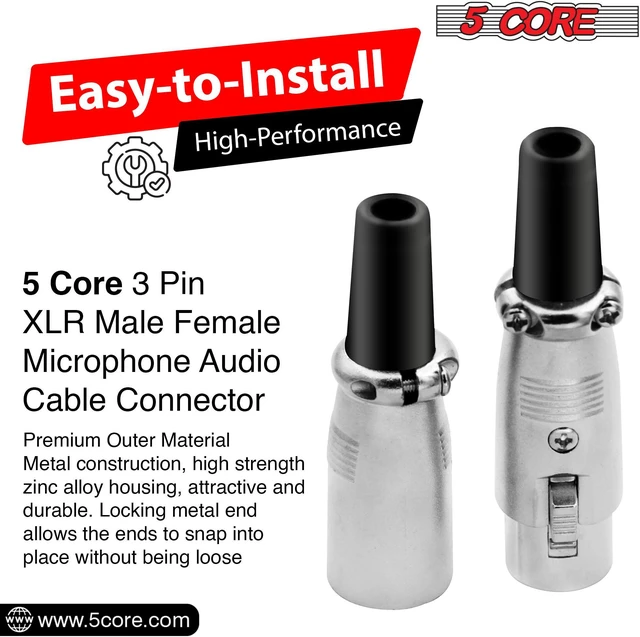 Alt view image 6 of 7 - 5 CORE XLR Connector Male Female to 1/4 Audio Jack 3 Pin Secure Microphone Plug with Locking Ends - XLR 1 Pair