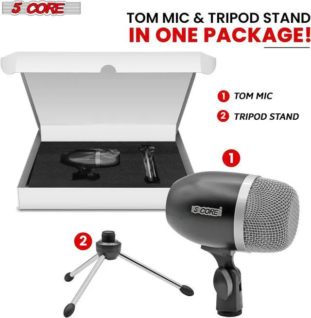 Alt view image 3 of 7 - 5 Core Drum Mic High Sensitivity Snare Tom Instrument Microphone with Dynamic Moving Coil Uni-Directional Pick Up Pattern Swivel Mount Durable Steel Mesh Grille -TOM MIC BLK