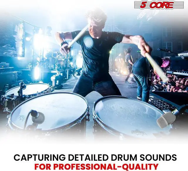 Alt view image 7 of 7 - 5 Core Drum Mic High Sensitivity Snare Tom Instrument Microphone with Dynamic Moving Coil Uni-Directional Pick Up Pattern Swivel Mount Durable Steel Mesh Grille -TOM MIC BLK