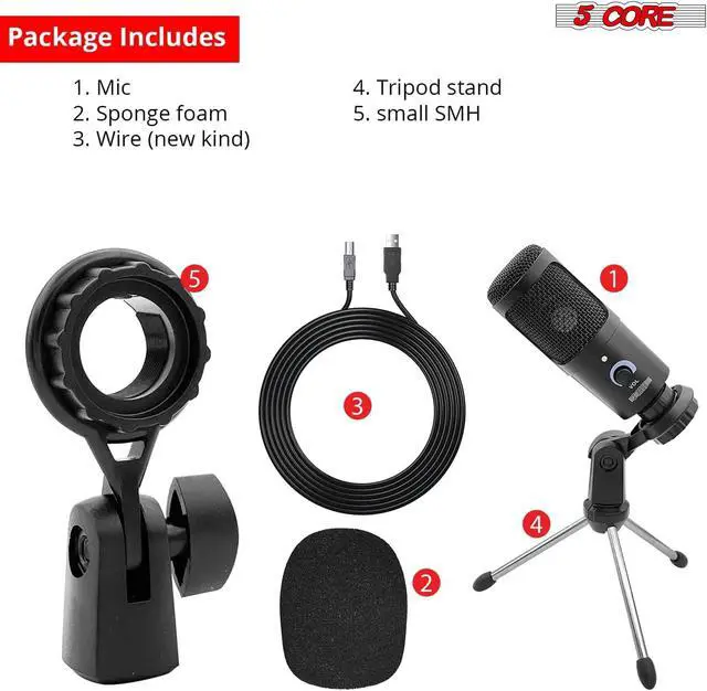 Alt view image 5 of 8 - 5 Core Professional Studio Recording Kit Podcast Equipment Bundle Includes Recording Microphone RM BLK TRI