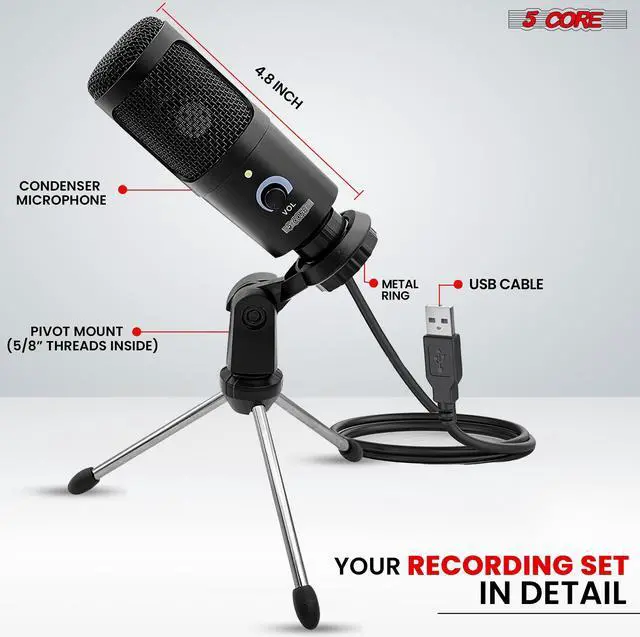 Alt view image 2 of 8 - 5 Core Professional Studio Recording Kit Podcast Equipment Bundle Includes Recording Microphone RM BLK TRI