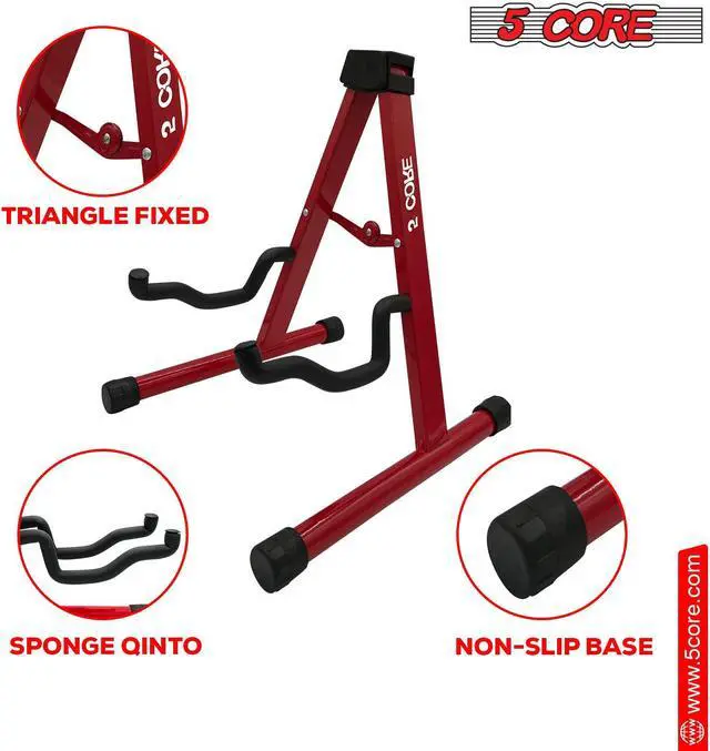 Alt view image 3 of 7 - 5 Core Guitar Stand A Frame Shape w Soft Foam Arms Non Slip Rubber Supports Acoustic Electric Bass Ukulele Banjo for School Studio Stage Concerts Red - GSS RED