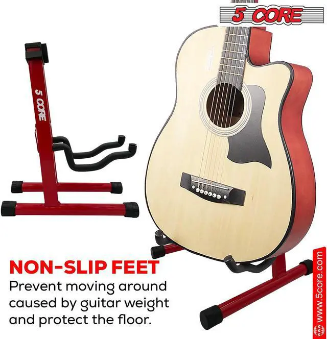 Alt view image 5 of 7 - 5 Core Guitar Stand A Frame Shape w Soft Foam Arms Non Slip Rubber Supports Acoustic Electric Bass Ukulele Banjo for School Studio Stage Concerts Red - GSS RED