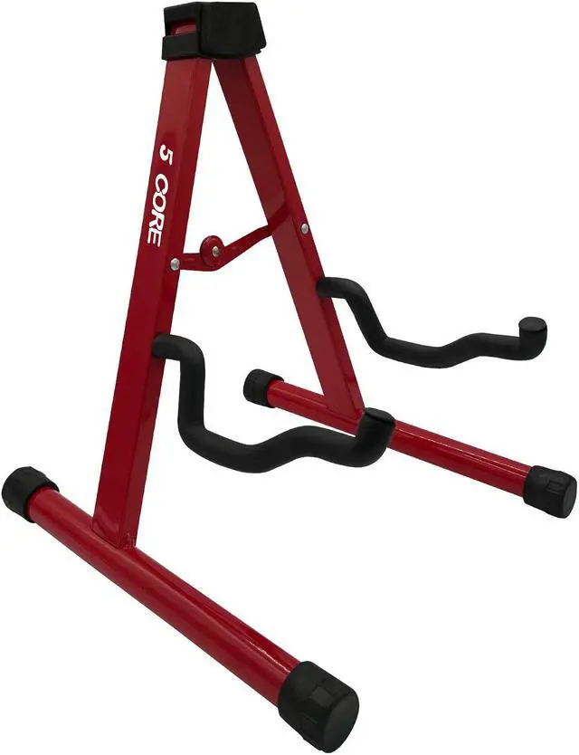 Main image of 5 Core Guitar Stand A Frame Shape w Soft Foam Arms Non Slip Rubber Supports Acoustic Electric Bass Ukulele Banjo for School Studio Stage Concerts Red - GSS RED