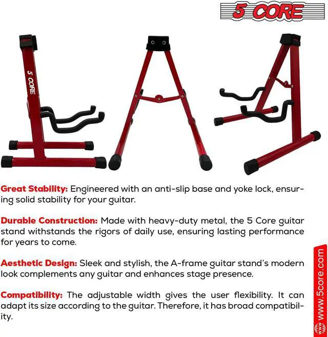 Alt view image 7 of 7 - 5 Core Guitar Stand A Frame Shape w Soft Foam Arms Non Slip Rubber Supports Acoustic Electric Bass Ukulele Banjo for School Studio Stage Concerts Red - GSS RED