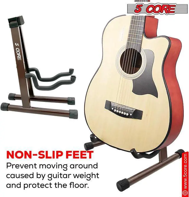 Alt view image 4 of 8 - 5 Core Guitar Stand A Frame Shape w Soft Foam Arms Non Slip Rubber Supports Acoustic Electric Bass Ukulele Banjo for School Studio Stage Concerts Brown - GSS BR