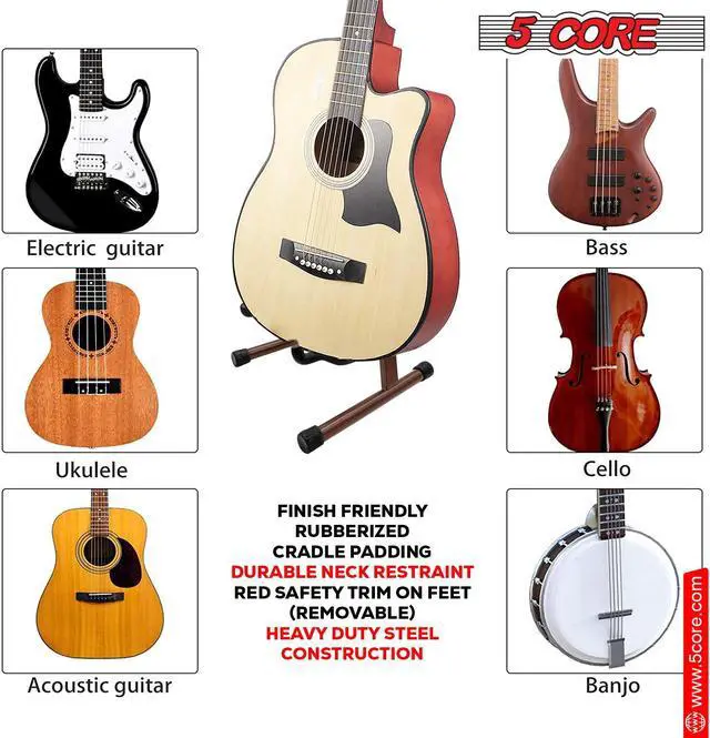 Alt view image 6 of 8 - 5 Core Guitar Stand A Frame Shape w Soft Foam Arms Non Slip Rubber Supports Acoustic Electric Bass Ukulele Banjo for School Studio Stage Concerts Brown - GSS BR