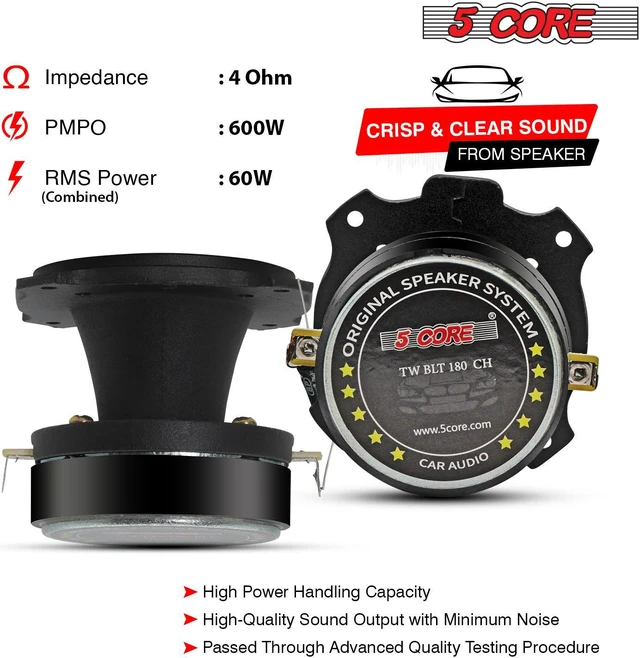 Alt view image 2 of 7 - 5 Core 3.5 Inch Tweeters Pair Set 60W Combined RMS 4 OHM Super Tweeter Speakers for Car Audio PA DJ System Aluminum Build Easy to Mount - TW BLT 180 BLK PAIR