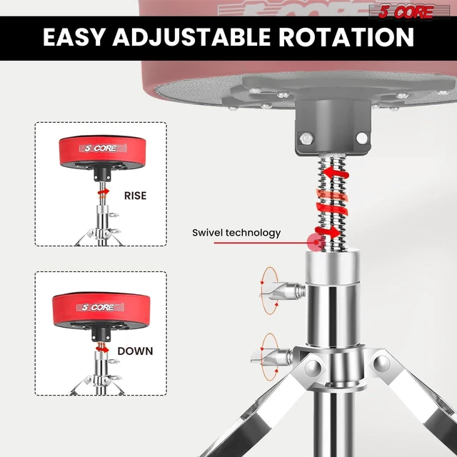 Alt view image 2 of 7 - 5 Core Drum Throne Padded Guitar Stool Swivel Height Adjustable Professional Music Chair For Adults And Kids w Anti Slip Rubber Feet - DS CH RED VEL HD