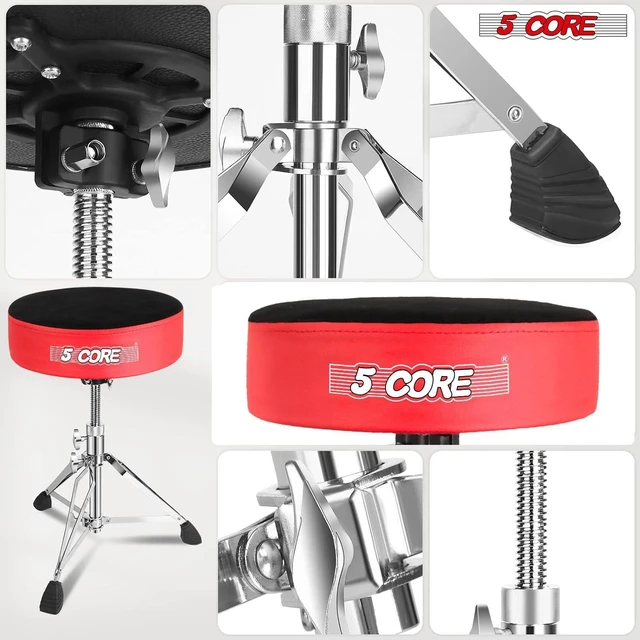 Alt view image 4 of 7 - 5 Core Drum Throne Padded Guitar Stool Swivel Height Adjustable Professional Music Chair For Adults And Kids w Anti Slip Rubber Feet - DS CH RED VEL HD