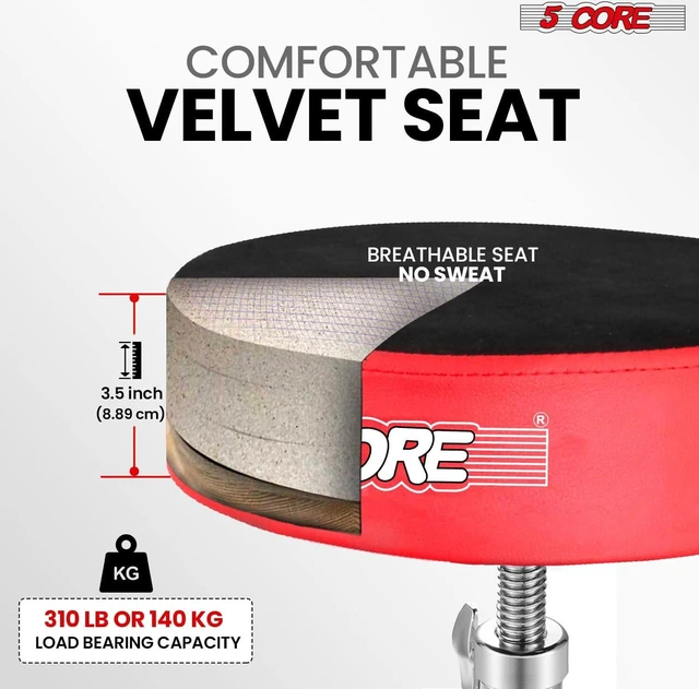 Alt view image 3 of 7 - 5 Core Drum Throne Padded Guitar Stool Swivel Height Adjustable Professional Music Chair For Adults And Kids w Anti Slip Rubber Feet - DS CH RED VEL HD