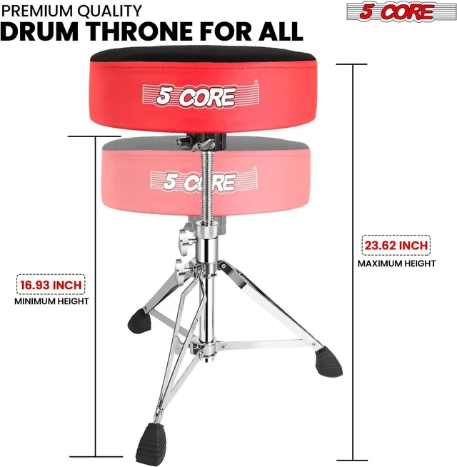 Alt view image 6 of 7 - 5 Core Drum Throne Padded Guitar Stool Swivel Height Adjustable Professional Music Chair For Adults And Kids w Anti Slip Rubber Feet - DS CH RED VEL HD