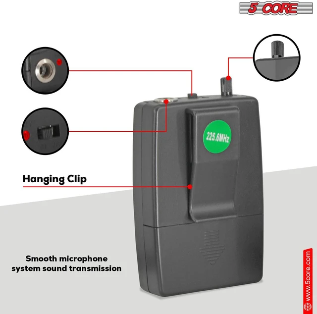 Alt view image 5 of 7 - 5 Core Wireless Microphones w 2 Headset Portable Mini Mic Microfono Inalambricos with Receiver 165ft Range WM 301 HH