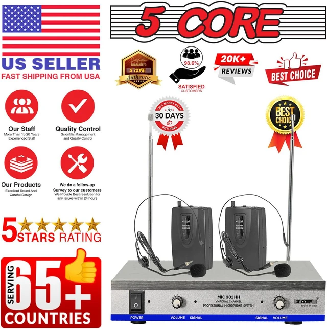 Alt view image 7 of 7 - 5 Core Wireless Microphones w 2 Headset Portable Mini Mic Microfono Inalambricos with Receiver 165ft Range WM 301 HH