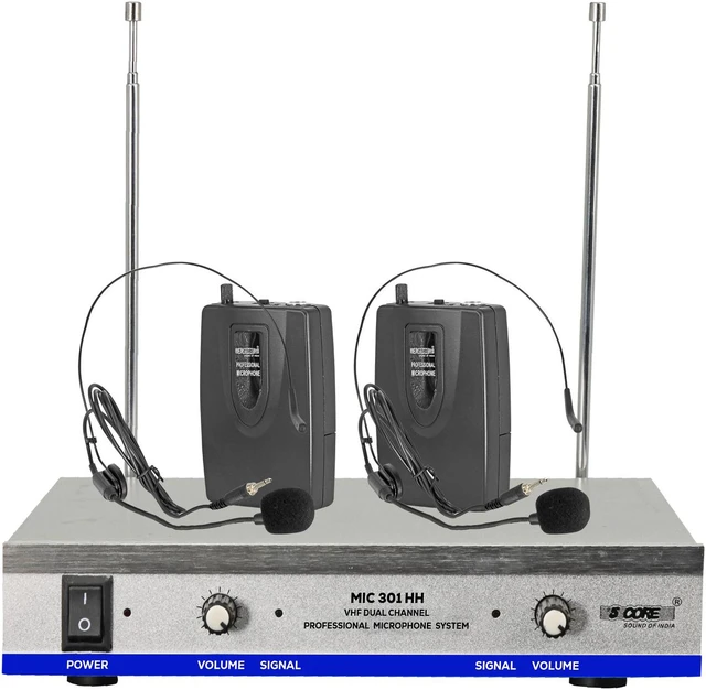 Main image of 5 Core Wireless Microphones w 2 Headset Portable Mini Mic Microfono Inalambricos with Receiver 165ft Range WM 301 HH
