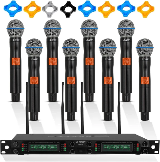 5 Core Wireless Microphones 8 Channel Dynamic Karaoke Professional UHF ...
