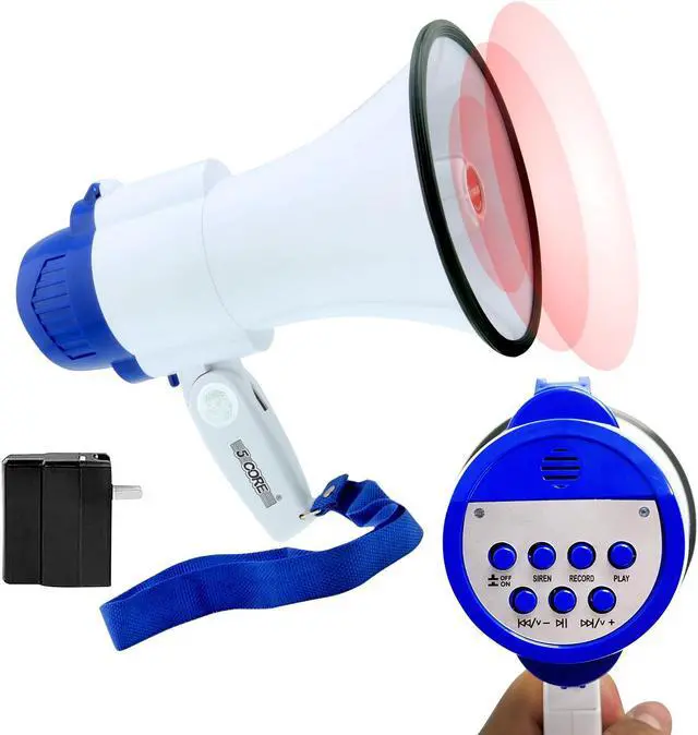 Main image of 5 Core Megaphone Bullhorn Speaker 30W Bull Horn Battery Power Mini Cheer Megafono 800 Feet Range Loudspeaker w Siren Recording Ergonomic Handle for Coaches Football Baseball Cheerleading - 8R-USB-WB