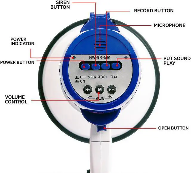 Alt view image 2 of 15 - 5 Core Megaphone Bullhorn Speaker 30W Bull Horn Battery Power Mini Cheer Megafono 800 Feet Range Loudspeaker w Siren Recording Ergonomic Handle for Coaches Football Baseball Cheerleading - 8R-USB-WB