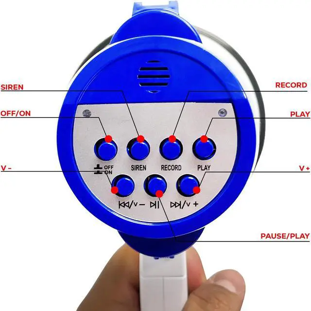 Alt view image 3 of 15 - 5 Core Megaphone Bullhorn Speaker 30W Bull Horn Battery Power Mini Cheer Megafono 800 Feet Range Loudspeaker w Siren Recording Ergonomic Handle for Coaches Football Baseball Cheerleading - 8R-USB-WB