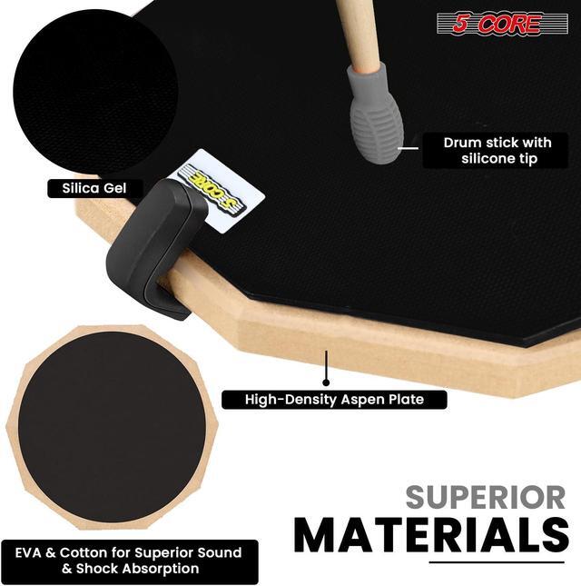Alt view image 5 of 7 - 5 Core Drum Practice Pad Set 12" Adjustable Snare Drumming Stand Double Sided Silent Drummer Kit - DPAD COMBO BLK