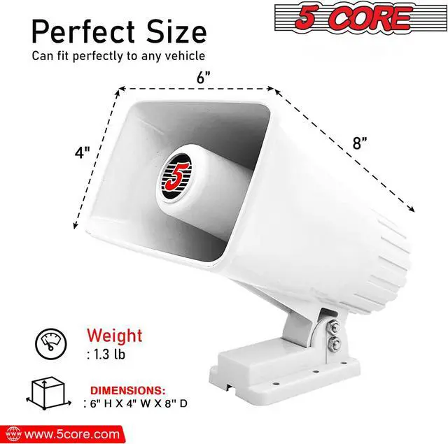 Alt view image 2 of 7 - 5 CORE 8 Pack Indoor Outdoor PA Paging Horn Speaker 6 x 4 Inch Loud Portable Power 8 Ohms 50 Watts Max - 180 Degree Swivelling Adjustable Mounting Bracket Wired White