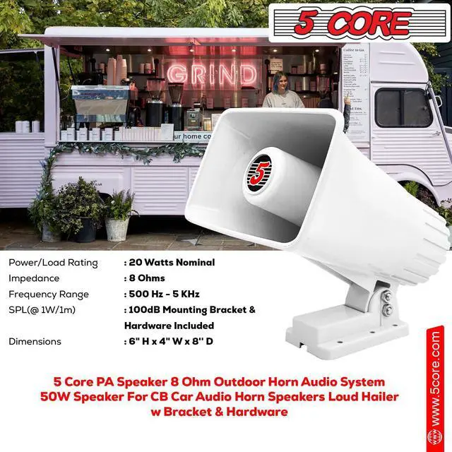 Alt view image 3 of 7 - 5 CORE 8 Pack Indoor Outdoor PA Paging Horn Speaker 6 x 4 Inch Loud Portable Power 8 Ohms 50 Watts Max - 180 Degree Swivelling Adjustable Mounting Bracket Wired White