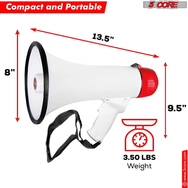 5 Core Megaphone Bullhorn Speaker 50W Bull Horn Cheer Megafono 300M ...