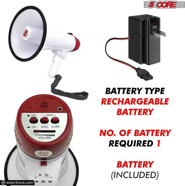 Alt view image 6 of 7 - 5 CORE Megaphone Bull Horn 50W Power 300 Meter Range Loud Siren Rechargeable Bullhorn PA Speaker System w Recording USB SD Card Adjustable Volume for Coaches Speeches Events Battery Included - 20RF WB