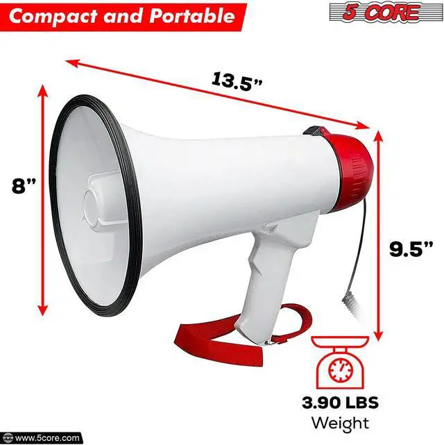 Alt view image 2 of 7 - 5 CORE Megaphone Bull Horn 50W Power 300 Meter Range Loud Siren Rechargeable Bullhorn PA Speaker System w Recording USB SD Card Adjustable Volume for Coaches Speeches Events Battery Included - 20RF WB