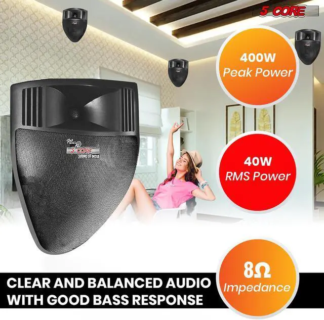 Alt view image 4 of 7 - 5 CORE Outdoor Speaker Wired Waterproof System Wall Mounted Indoor Outside Patio Backyard Surround Sound Home Exterior Corner