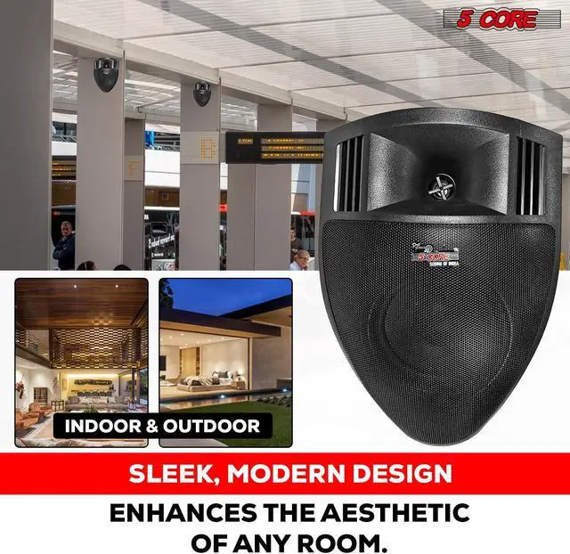 Alt view image 3 of 7 - 5 CORE Outdoor Speaker Wired Waterproof System Wall Mounted Indoor Outside Patio Backyard Surround Sound Home Exterior Corner