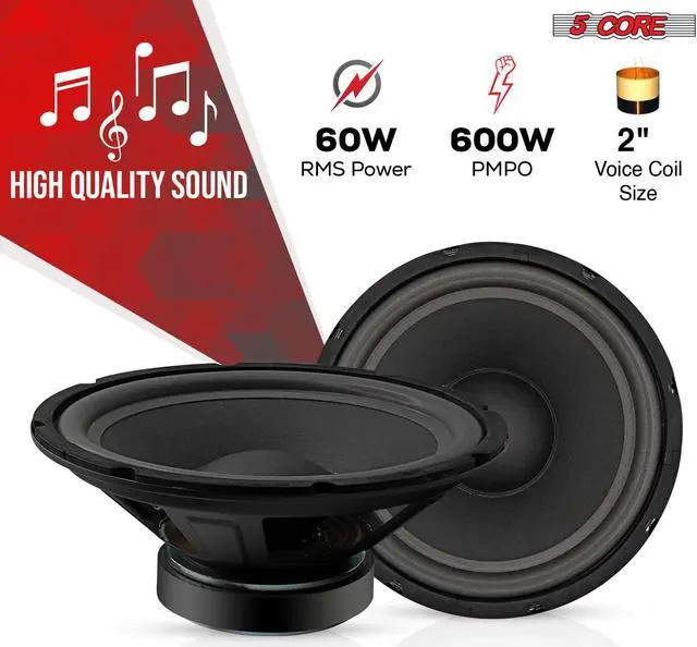 Alt view image 5 of 8 - 5 Core 10 Inch Subwoofer Speaker 600W Peak 4 Ohm Replacement Car Audio Bass Sub Woofer with 30 Oz Magnet WF 10120 8OHM