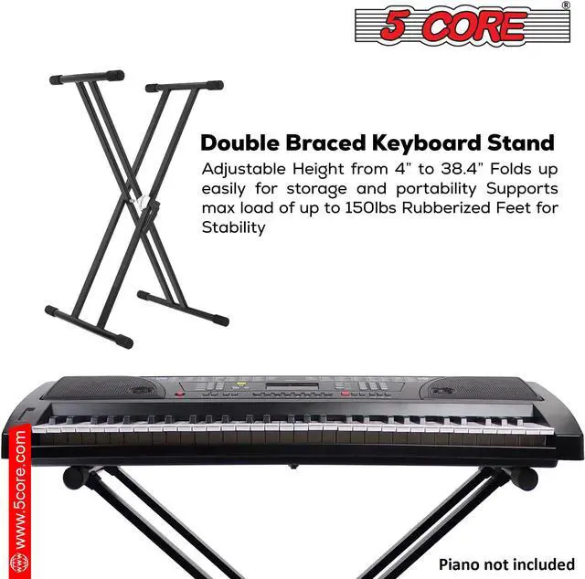 Alt view image 4 of 7 - 5 Core Piano Stand Double Braced w Gear Adjustable Keyboard Stands Metal X Style On Stage Keyboard Seat Durable & Sturdy -KS 2X GEAR
