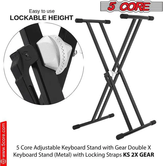 Alt view image 2 of 7 - 5 Core Piano Stand Double Braced w Gear Adjustable Keyboard Stands Metal X Style On Stage Keyboard Seat Durable & Sturdy -KS 2X GEAR
